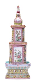 A FAMILLE ROSE 'FLORAL' PAGODA