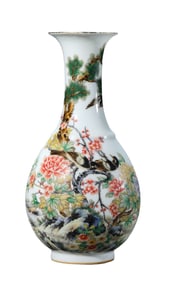A FAMILLE ROSE 'FLOWER, BIRD, AND POETIC' YUHUCHUNPING