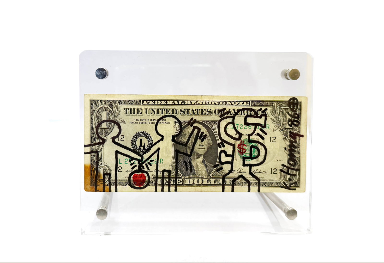 KEITH HARING (1958-1990), ATTRIBUTED TO, ONE DOLLAR BILL DRAWING (1 of 3)
