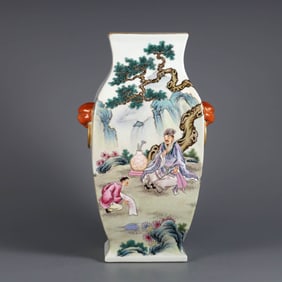 A FAMILLE ROSE 'SCHOLARS' VASE