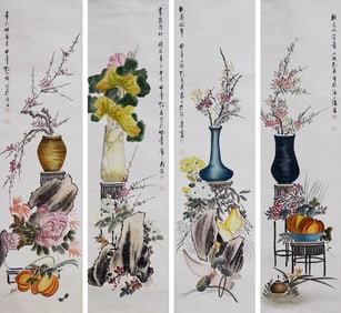 KONG XIAOYU (1899-1984), ATTRIBUTED TO, FLOWERS (FOUR PANELS)