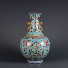 AN ENAMEL 'PHOENIXES AND PEONIES' VASE