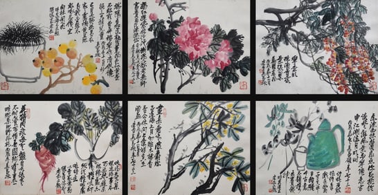 WU CHANGSHUO (1844-1927), ATTRIBUTED TO, FLOWERS (SIX LEAVES)