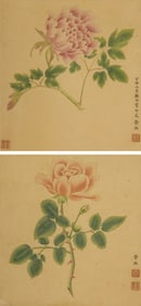 PAN JINGSHU (1892-1939), ATTRIBUTED TO, FLOWERS (DUAL LEAVES)