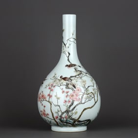 A FAMILLE ROSE 'MAGPIE ON PLUM' VASE