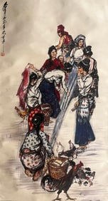 HUANG ZHOU (1925-1997), ATTRIBUTED TO, FEEDING CHICKENS