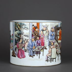 A FAMILLE ROSE 'FIGURES' BRUSH POT