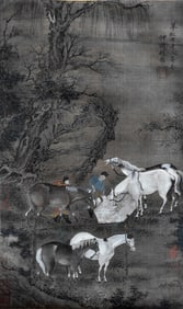 ZHAO YONG (1289-1360), ATTRIBUTED TO, WASHING HORSES