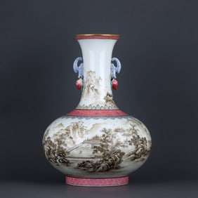 A FAMILLE ROSE GRISAILLE 'LANDSCAPE' VASE