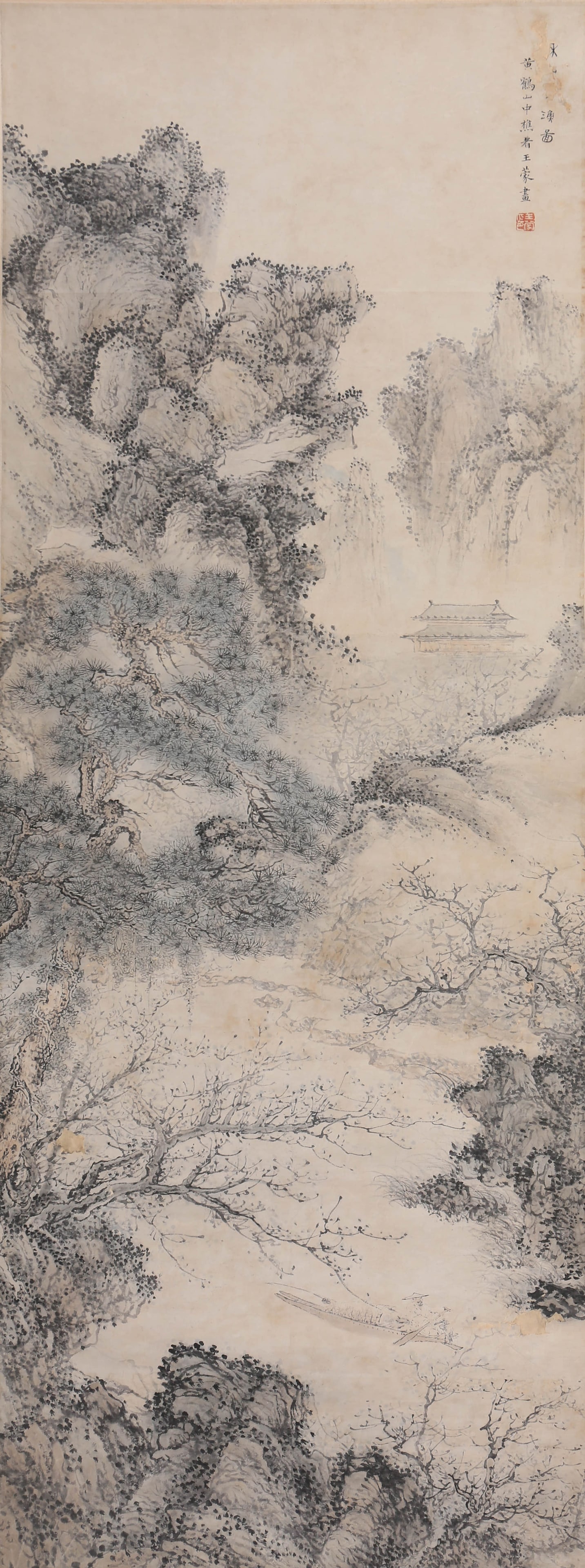 WANG MENG (1308-1385), ATTRIBUTED TO, LANDSCAPE: WANG MENG (1308-1385), ATTRIBUTED TO, LANDSCAPE Dimensions: Length: 150 cm (59.06 in.), Width: 56 cm (22.05 in.). All measurements are approximate.Any condition statement is given as a courtesy to a c