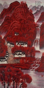 LI KERAN (1907-1989), ATTRIBUTED TO, MOUNTAINS BATHED IN RED