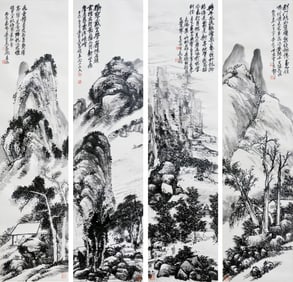 WU CHANGSHUO (1844-1927), ATTRIBUTED TO, LANDSCAPES (FOUR PANELS)