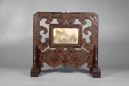 A ROSEWOOD 'MARBLE-INLAID' TABLE SCREEN