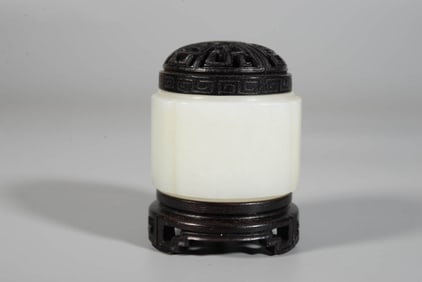 A WHITE JADE CONG-STYLE CENSER