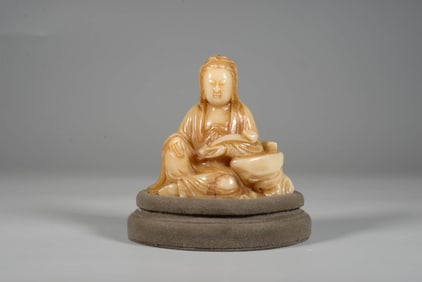 A SHOUSHAN STONE GUANYIN FIGURE