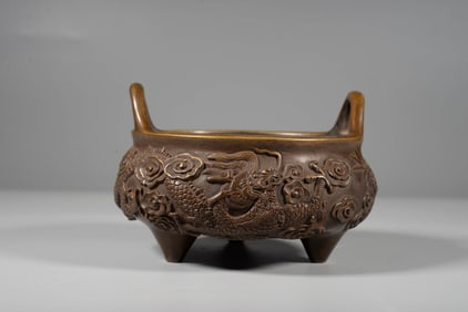 A BRONZE 'DRAGON-' PHOENIX-EYE CENSER