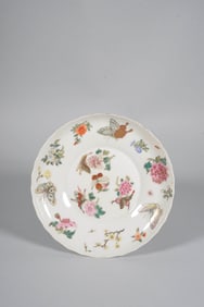 A FAMILLE ROSE 'FLOWERS AND BUTTERFLIES' DISH