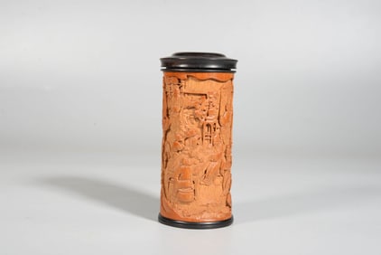 A BAMBOO 'FIGURE UNDER PINE' INCENSE TUBE
