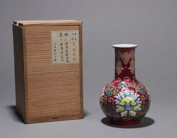 A RUBY-GROUND FALANGCAI 'FLORAL' VASE