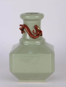 A PALE CELADON-GLAZED 'DRAGON'VASE