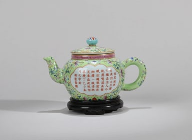 A GREEN-GROUND 'FLORAL' TEAPOT