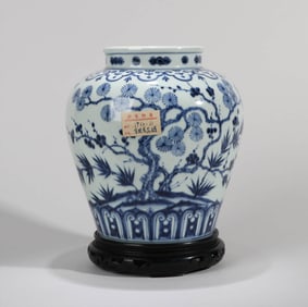 A BLUE AND WHITE 'PLUM BLOSSOM' JAR