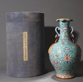 A BLUE-GROUND YANGCAI 'FLORAL' VASE