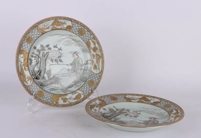 A PAIR OF BLACK-GROUND 'FIGURE' DISHES