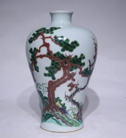 A UNDERGLAZED RED WUCAI 'PINE AND PLUM BLOSSOM' MEIPING
