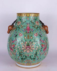 A TURQUOISE-GROUND FAMILLE-ROSE 'FLORAL' JAR