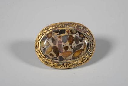 A GILT-BRONZE WITH AGATE BELT BUCKLE