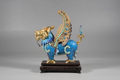 A SILVER WITH ENAMEL 'AUSPICIOUS BEAST'