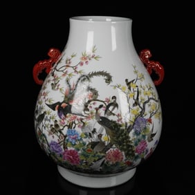A FAMILLE ROSE 'MAGPIES ON PLUM' VASE