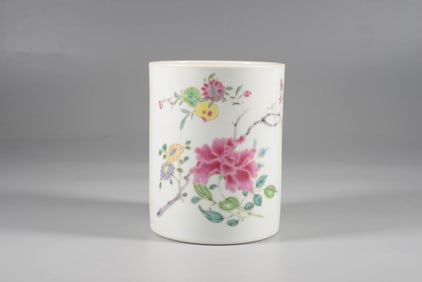 A FAMILLE ROSE 'FLORAL' BRUSH POT