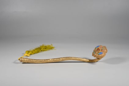 A GILT-SILVER WITH ENAMEL RUYI SCEPTER
