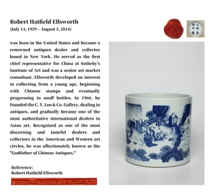 A BLUE AND WHITE 'ARHATS' BRUSH HOLDER