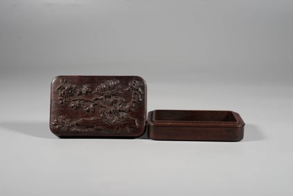A ROSEWOOD 'FLORAL' STATIONERY BOX