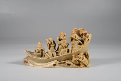 A SHOUSHAN STONE 'EIGHT IMMORTALS CROSSING THE SEA' CARVING