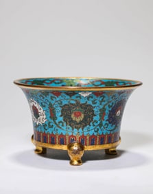 A CLOISONNé ENAMEL 'DRAGON' TRIPOD CENSER