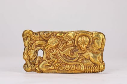 A GILT-SILVER 'AUSPICIOUS BEAST' PLAQUE