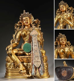 A 17TH CENTURY ZANABAZAR-STYLE GREEN TARA