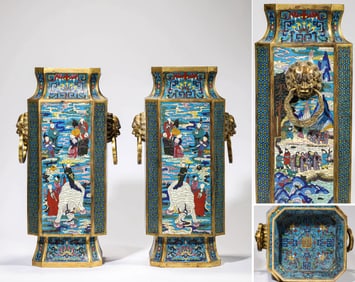 A PAIR OF CLOISONNé ENAMEL 'FIGURE' VASES