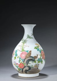 A FAMILLE ROSE 'FLOWER, BIRD AND POEM' YUHUCHUNPING