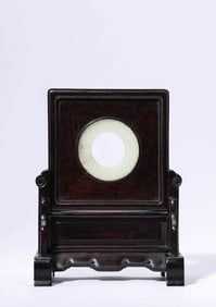 A WOOD AND JADE TABLE SCREEN