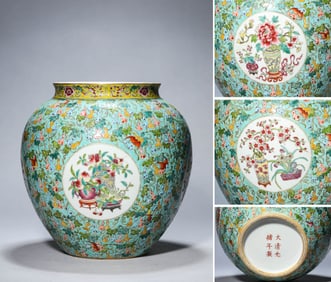 A FAMILLE ROSE 'FU LU SHOU' JAR