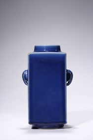 A BLUE-GLAZED CONG-FORM VASE