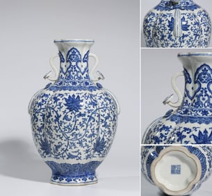 A BLUE AND WHITE 'INTERLOCKING FLORAL' VASE