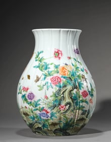 A FAMILLE ROSE 'BUTTERFLY, FLOWER AND POEM' VASE