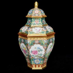 AN ENAMEL 'FLORAL' JAR