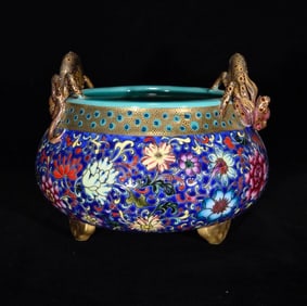 AN ENAMEL 'FLORAL' CENSER